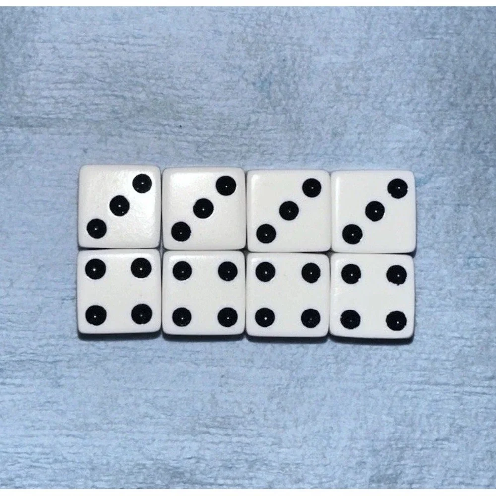 White Dice 6 Sided Lot Of 8